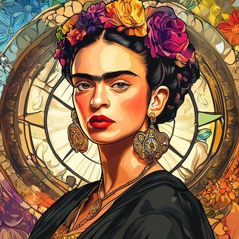 <div class='list-title'>Frida Kahlo Porträt im Stil von Alphonse Mucha</div><div class='list-plustitle'>Gobelin Stickbild - Stickpackung</div>