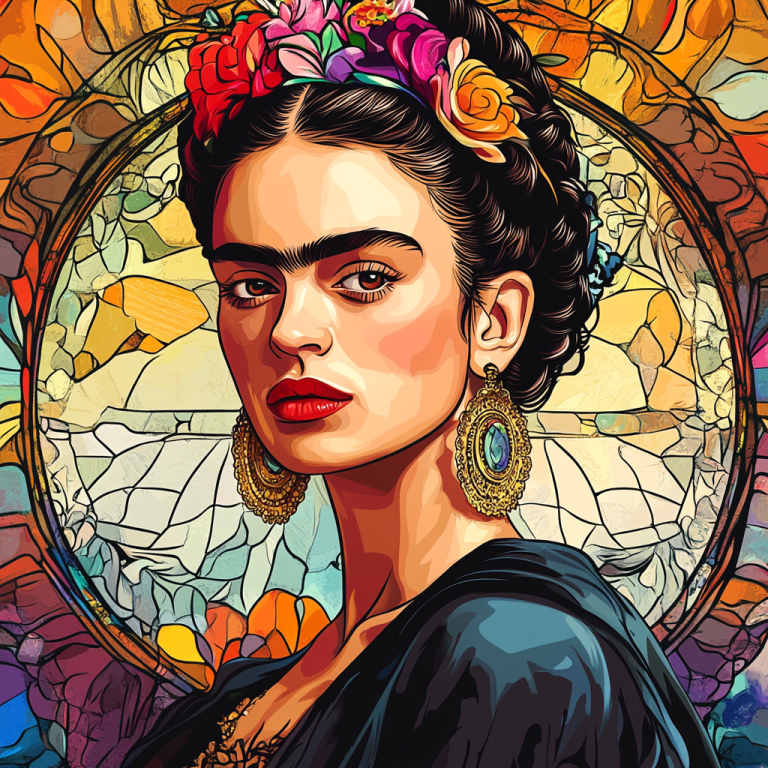 <div class='list-title'>Frida Kahlo Porträt im Stil von Alphonse Mucha</div><div class='list-plustitle'>Gobelin Stickbild - Stickpackung</div>