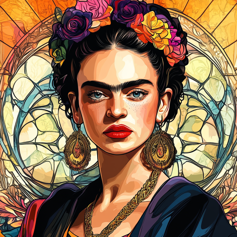 <div class='list-title'>Frida Kahlo Porträt im Stil von Alphonse Mucha</div><div class='list-plustitle'>Gobelin Stickbild - Stickpackung</div>