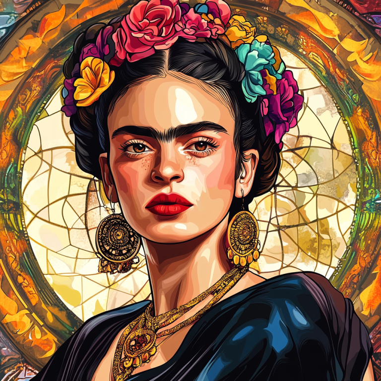 <div class='list-title'>Frida Kahlo Porträt im Stil von Alphonse Mucha</div><div class='list-plustitle'>Gobelin Stickbild - Stickpackung</div>