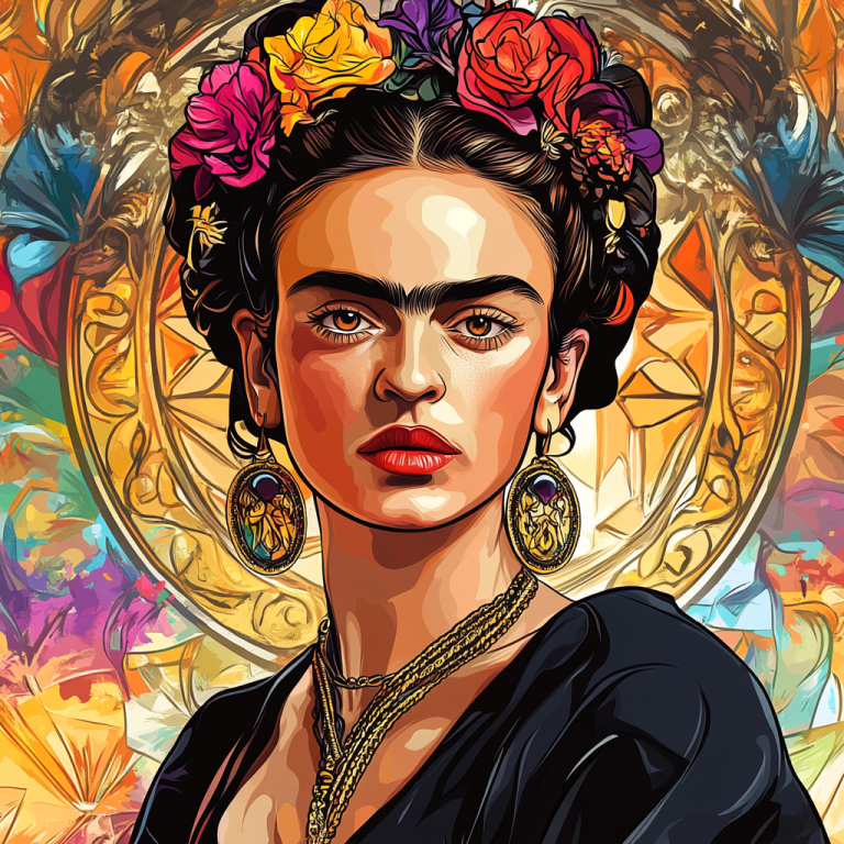 <div class='list-title'>Frida Kahlo Porträt im Stil von Alphonse Mucha</div><div class='list-plustitle'>Gobelin Stickbild - Stickpackung</div>