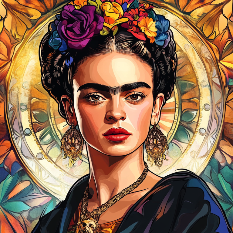 <div class='list-title'>Frida Kahlo Porträt im Stil von Alphonse Mucha</div><div class='list-plustitle'>Gobelin Stickbild - Stickpackung</div>