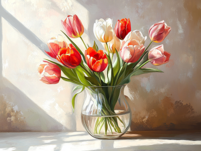 Tulpenstrauß in einer Glasvase