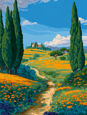 Toskana mit gelben Blumen