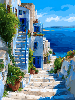Griechisches Landschaftsbild mit Gobelin-Design – 25-686