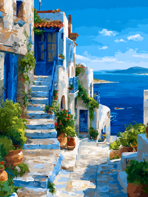 Griechisches Landschaftsbild mit Gobelin-Design – 25-687