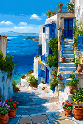 Griechisches Landschaftsbild mit Gobelin-Design – 25-689