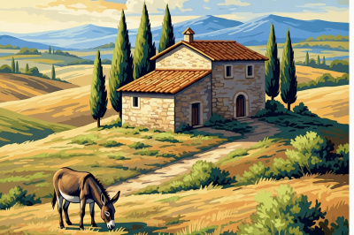 Toskanisches Landschaftsbild mit Esel (Gobelintapestry)