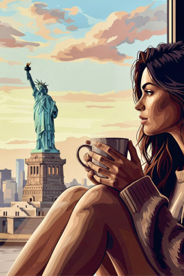 Porträt mit Kaffee am Freiheitsdenkmal