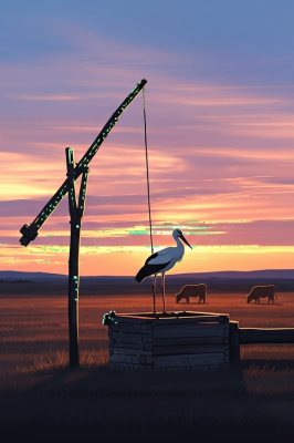 Gémesküje mit Storch – Abendbild