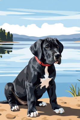 Hundeportrait – Deutsche Dogge Welpe am See – 25-907