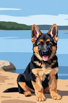 Hundeporträt – Deutscher Schäferhund-Welpe am See – 25-912