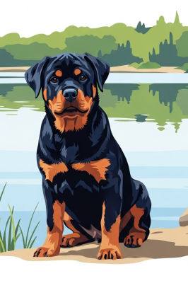 Hundeporträts - Rottweiler am See