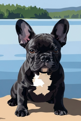 Hundeporträt – Französische Bulldogge am See