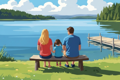 Familienmenge am See