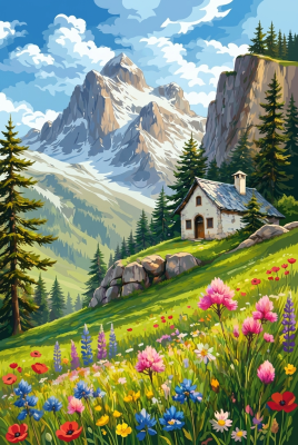 Alpenlandschaft mit blühender Wiese – BG26-0549