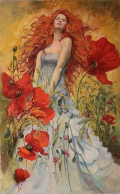 Der rote Dämon mit Mohnblumen