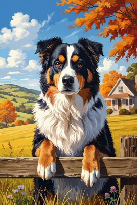 Australischer Schäferhund in herbstlicher Landschaft
