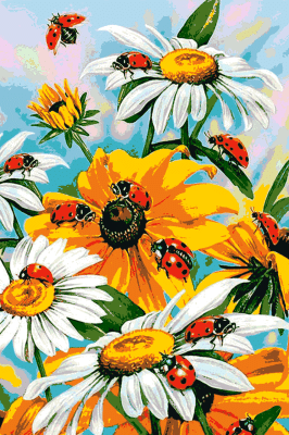 Marienkäfer und Blumen