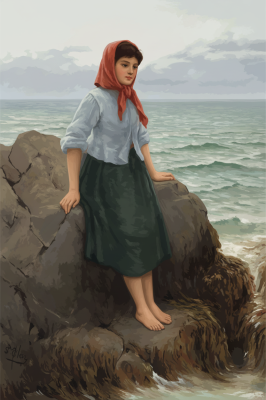Henry Scott Tuke - Mädchen am Felsen Nachbildung