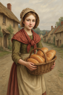 Mädchen mit Brot in ländlicher Umgebung