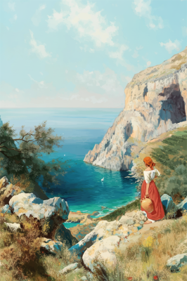 Mediterraneische Landschaft mit Frau