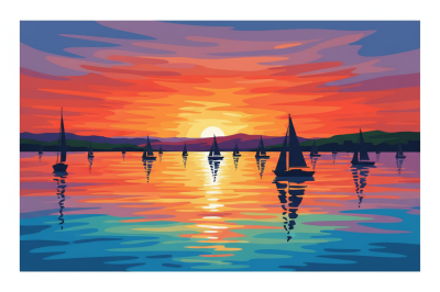Segelschiffe bei Sonnenuntergang