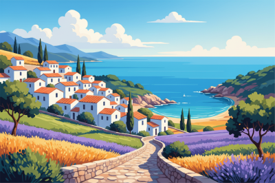 Mediterranes Landschaftsbild mit Lavendelfeld
