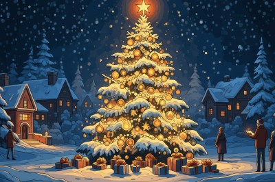 Weihnachtlicher Weihnachtsbaum in einer Winterlandschaft