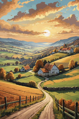 Herbstliche Landschaft mit Dorf