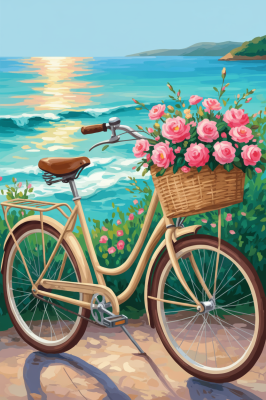 Blumenfahrrad am Strand