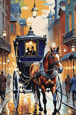 Straßenszene aus Paris mit Pferd