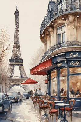 Pariser Café mit Eiffelturm