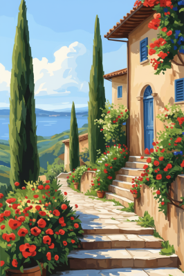 Mediterranes Landschaftsbild mit Blumen – BG26-0095