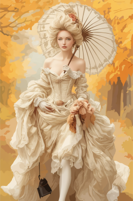 Romantische Dame in herbstlicher Landschaft