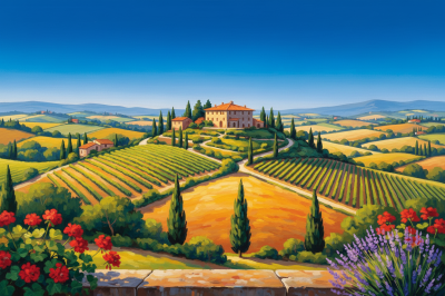Toskanische Landschaft mit Weinberg