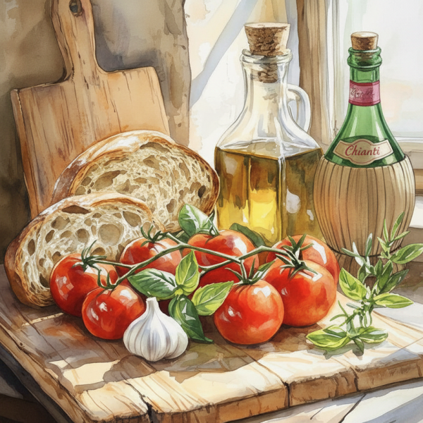 Stillleben mit Brot und Tomaten - Variante 2