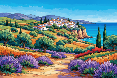 Mediterrane Landschaft mit Lavendelfeld
