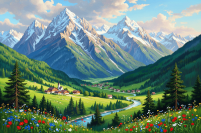 Alpenlandschaft mit Blumen – BG26-0198