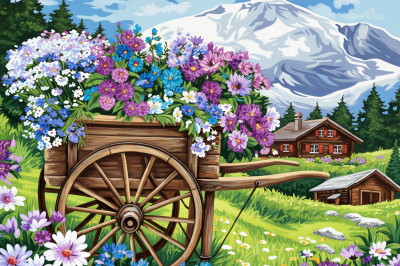 Blumenwagen in alpiner Landschaft – BG26-0200