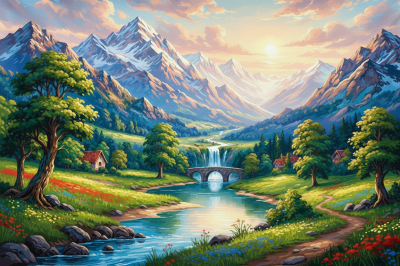 Gebirgslandschaft mit Wasserfall