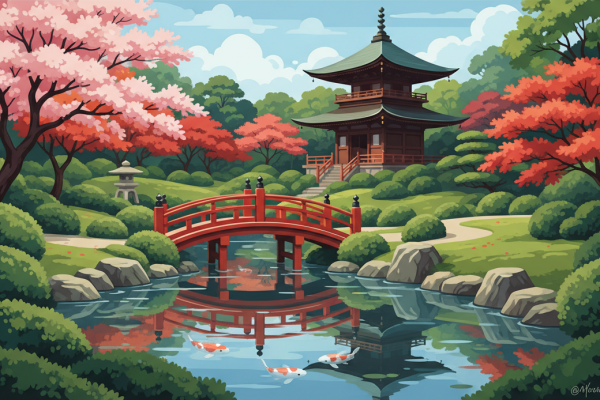Japanischer Garten Brücke und Pagode