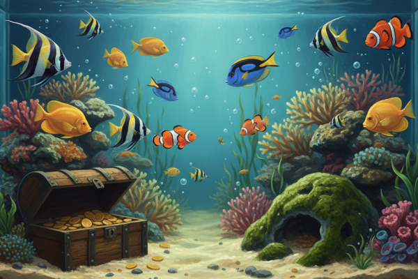 Aquarium mit Schatztruhe