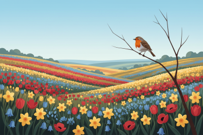 Blumenwiese mit Vogel