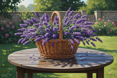 Lavendel im Korb im Garten