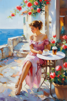Mediterranes Café mit Rosen – BG26-0285