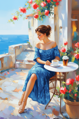 Mediterranes Café mit Rosen – BG26-0286