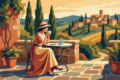 Mediterranes Frühstück mit Kaffee