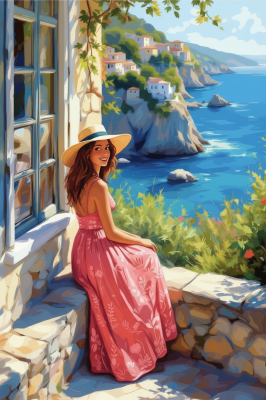 Mediterrane Landschaft mit Frau – BG26-0302