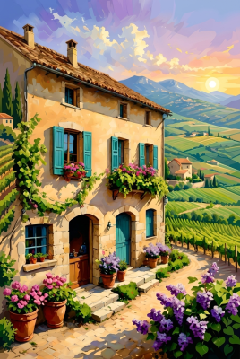Toskanisches Haus mit Blumen